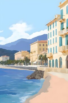 Hafenpromenade einer Stadt am Mittelmeer (Generative AI, KI)
