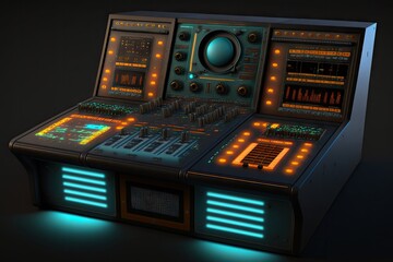 Naklejka premium Digital illustration of a dj mixer in neon light