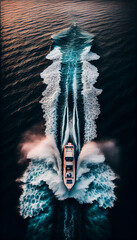 aerial view luxury motor boat Generative AI