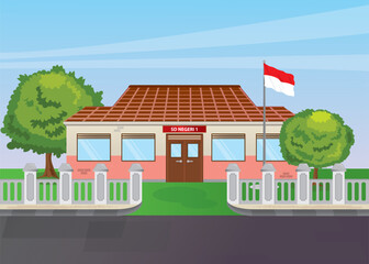 Vector Image: State Elementary School Building in Indonesia (Sekolah Dasar Negeri)