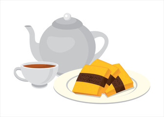 Vector Image: Traditional Indonesian layer cake, with brown and yellow color (Called: Spekuk or Spekkoek)