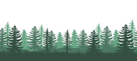 Forest silhouette background. View to realistic coniferous trees