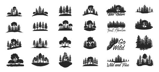 Tree outdoor travel black silhouette coniferous natural badge. Vector illustration. © 4zevar