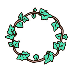 Minimalistic Circular Wreath: Flat Design Vector Illustration of Ivy, Twigs, and Vines in a Stylish Composition