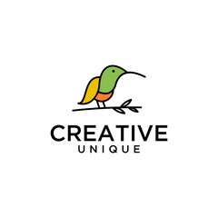 Colibri bird vector logo design line art with unique attractive colors