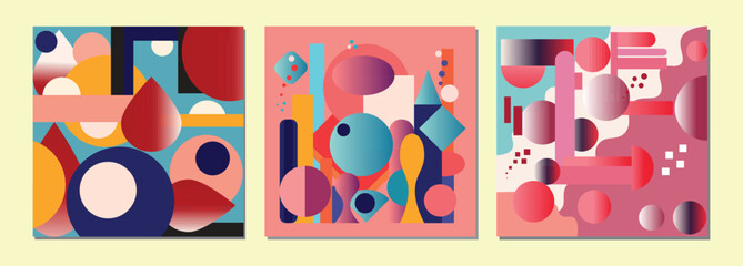 Memphis bold illustration. Geometric gradient shapes pink blue vector