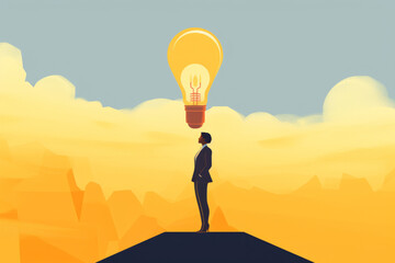 Business woman with a bright idea light bulb. Generative ai - obrazy, fototapety, plakaty