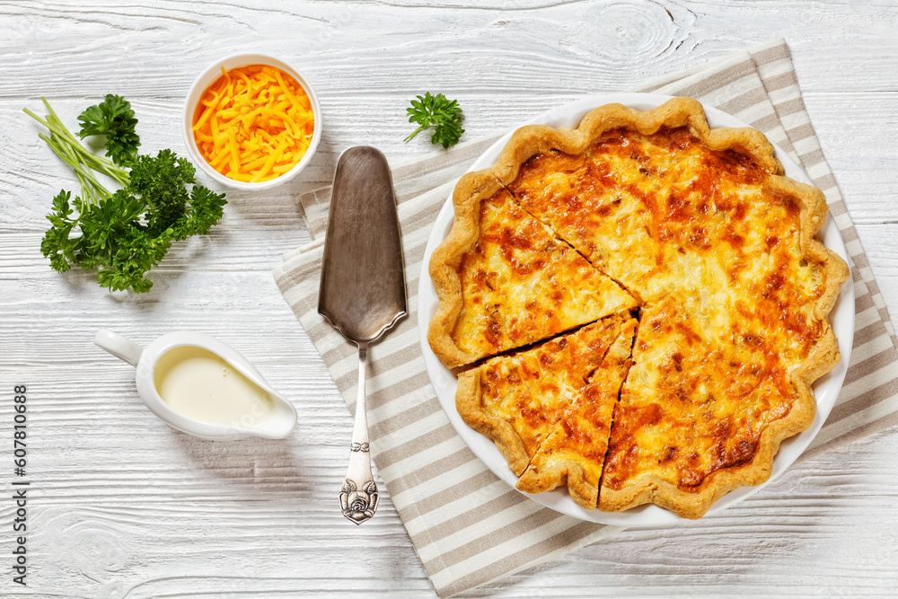 Canvas Prints quiche with cheese and bacon filling on plate