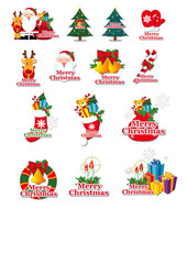 A set of Christmas items, Santa Claus, Christmas tree holiday toys, sweets, New Year decorations, gifts, Elements vector for greeting cards.