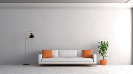 Modern living room interior with stylish comfortable sofa. Generative Ai
