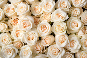 Many white roses background top view. Generative ai