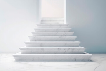 Stairway of white marble leads to the light in an opening. Generative ai edited