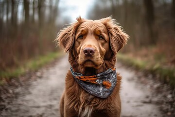 Dog Portrait with bandana, walking day outdoor