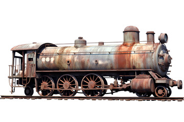 Fototapeta na wymiar Old steam locomotive, old rusty abandoned train head isolated. Generative AI.