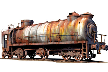 Fototapeta na wymiar Old rusty abandoned train wagon isolated. Generative AI.