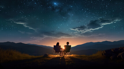 Fototapeta na wymiar Couple sitting under the beautiful stars