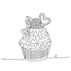 Drawn delicious cupcake on white background