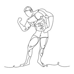 Drawn bodybuilder on white background