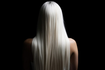 Naklejka premium Long White Straight Hair , Rear View On Black Background. Generative AI