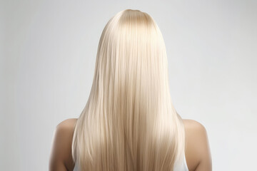 Medium Length Blonde Straight Hair , Rear View On White Background. Generative AI