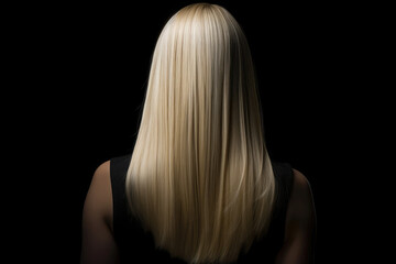 Medium Length Blonde Straight Hair , Rear View On Black Background. Generative AI