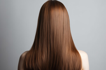 Naklejka premium Medium Length Brown Straight Hair , Rear View On White Background. Generative AI