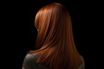 Naklejka premium Medium Length Auburn Straight Hair , Rear View On Black Background. Generative AI