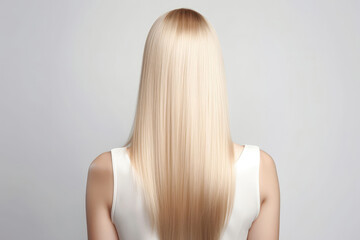 Medium Length Blonde Straight Hair , Rear View On White Background. Generative AI