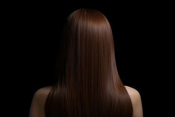 Medium Length Brown Straight Hair , Rear View On Black Background. Generative AI