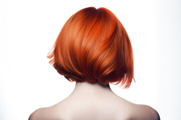 Fototapeta premium Short Auburn Straight Hair , Rear View On White Background. Generative AI