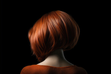 Fototapeta premium Short Auburn Straight Hair , Rear View On Black Background. Generative AI