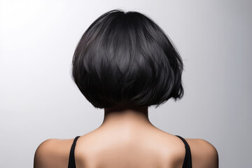 Fototapeta na wymiar Short Black Straight Hair , Rear View On White Background. Generative AI