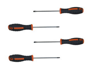 four screwdrivers on a white background, black handle