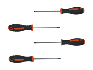 four screwdrivers on a white background, black handle