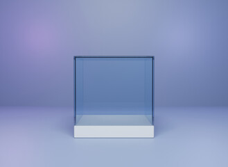 acrylic box abstract. Glass box on podium. Spotlights. 3d Rendering