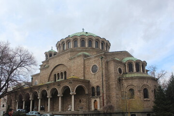 Fototapeta na wymiar Banyabaşı Mosque, St. Nedelja Church, Vitosha Street Sofia Statue, Historical and Public Buildings, Sofia Bulgaria