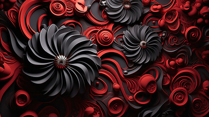 Fototapeta na wymiar Flowers black and red colour. Set in a pattern of cut paper