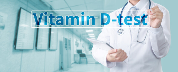 Vitamin D test on medicine background. 3d illustration.