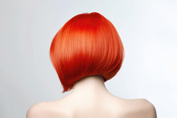 Short Red Straight Hair , Rear View On White Background. Generative AI