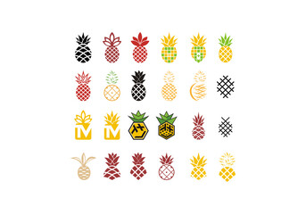 Pineapple fruit symbol icon logo set for groceries, farm shop, packaging and advertising