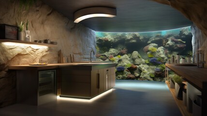 Obraz na płótnie Canvas cave house interior with aquarium