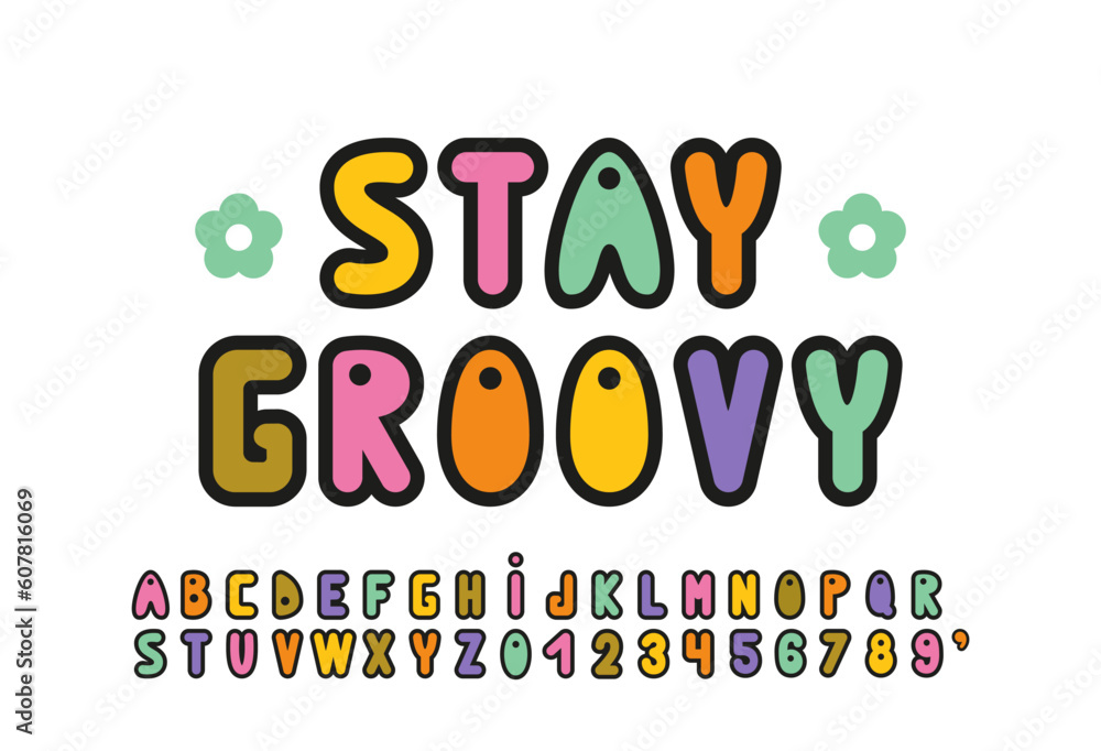 Poster 70s retro groovy alphabet - letters and numbers. vintage custom typography, font. great for motivati - Posters