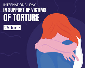 illustration vector graphic of a pensive child in pain alone, perfect for international day, in support of victims, of torture, celebrate, greeting card, etc.