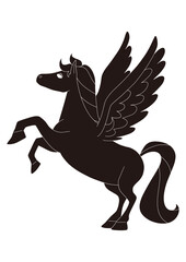 リアルでかっこいいペガサスの白黒シルエットイラスト