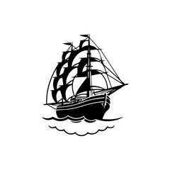 Viking Ship Vector Art, ship logo, isolated on white background, vector illustration.