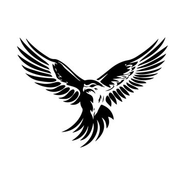 Hunting flying majestic falcon, vector art, logo, isolated on white background.