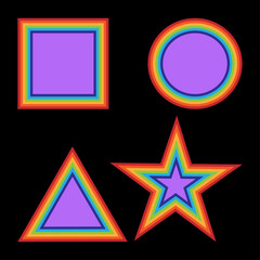 rainbow geometric shapes, shapes on a black background, vector image