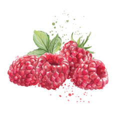 Ripe painted raspberries on white background
