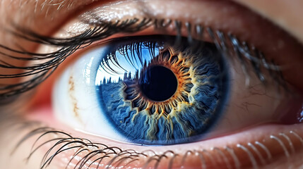 Beautiful blue human eye very close-up macro photography. Generative Ai