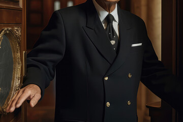 Butler Opening Grand Entrance Door. Generative AI